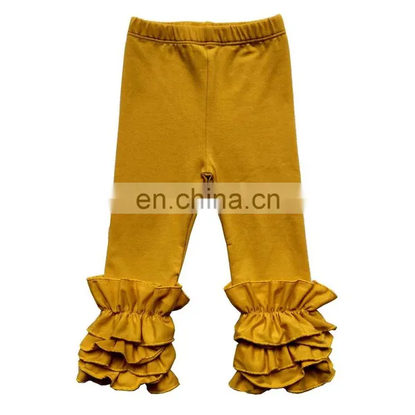 Infant Toddler Girls Double Icing Ruffle Leggings Triple Cotton Boutique Elastic Waist Slacks Joggers 27 Plain Colors 10 Sizes photo-6