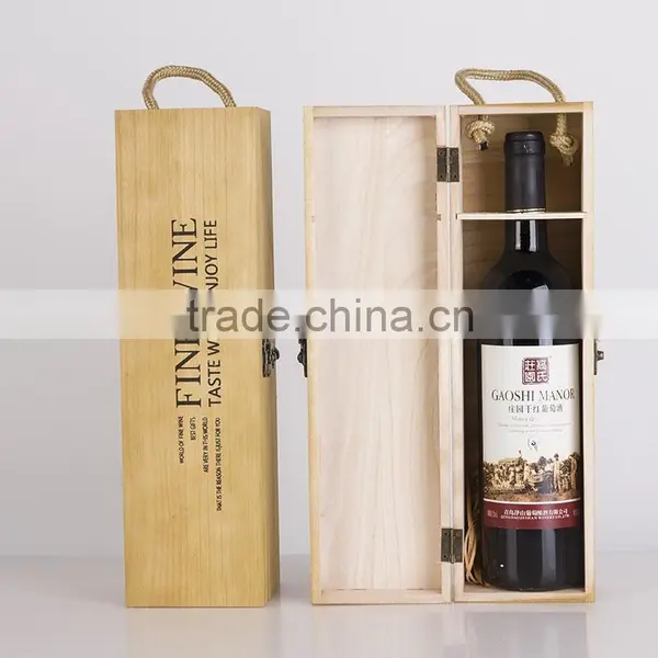 Natural Color Solid Wood Single Bottle Wine Gift Boxes