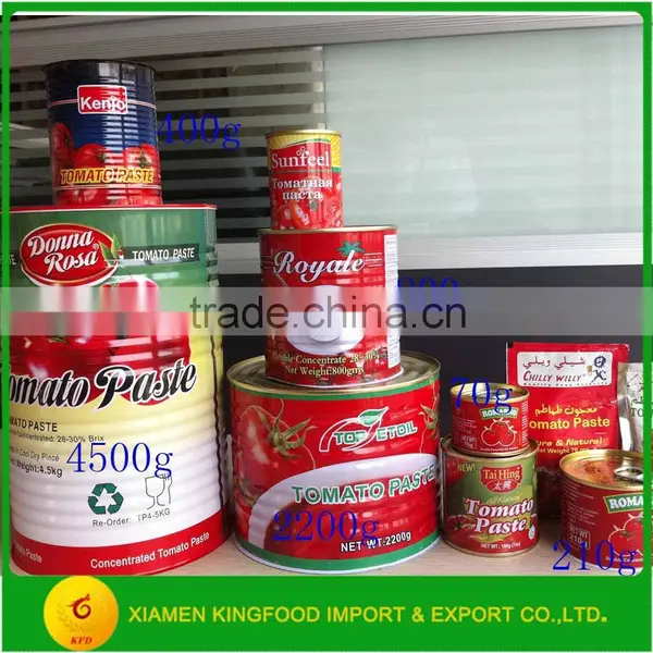 70g-4500g Canned Tomato Paste/Sauce With Brix Customised Quality Choice