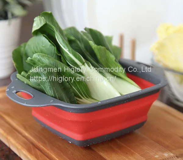 Square  Space Save Silicone Collapsible Colander Basket and Foldable Drain Strainer for Kitchen photo-5