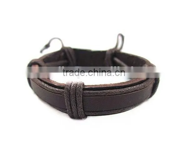 Handmade Cowhide Leather Men Wrap Slider Charm Bracelet Bangle for Gifts photo-3