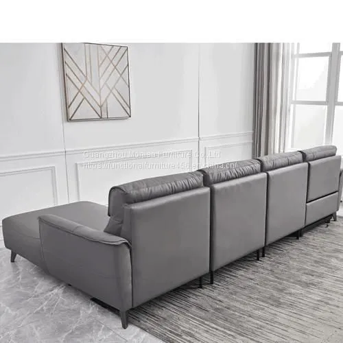 New Italian Minimalist Leather Leather Art Functional Sofa Living Room Simple Fashion L-Shaped Left And Right Corner Chaise Longue Sofa photo-5