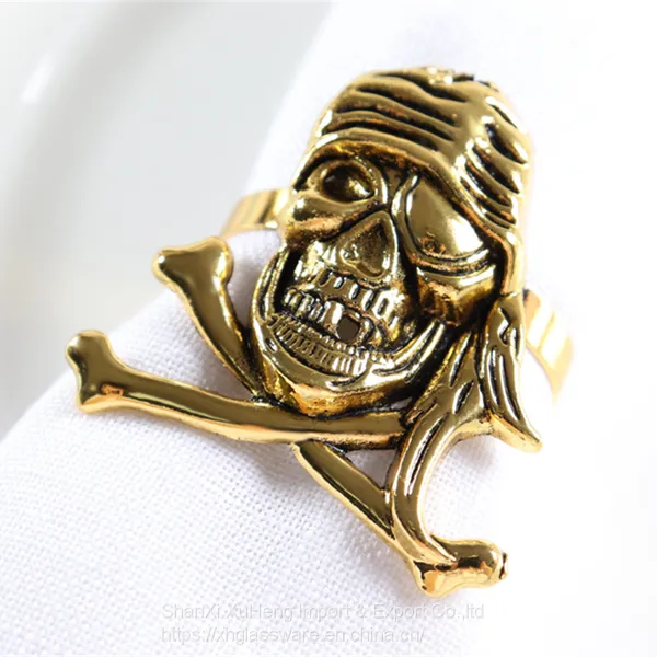 Antique Plated Black Gold Napkin Ring With Metal Skull Design For Halloween photo-3