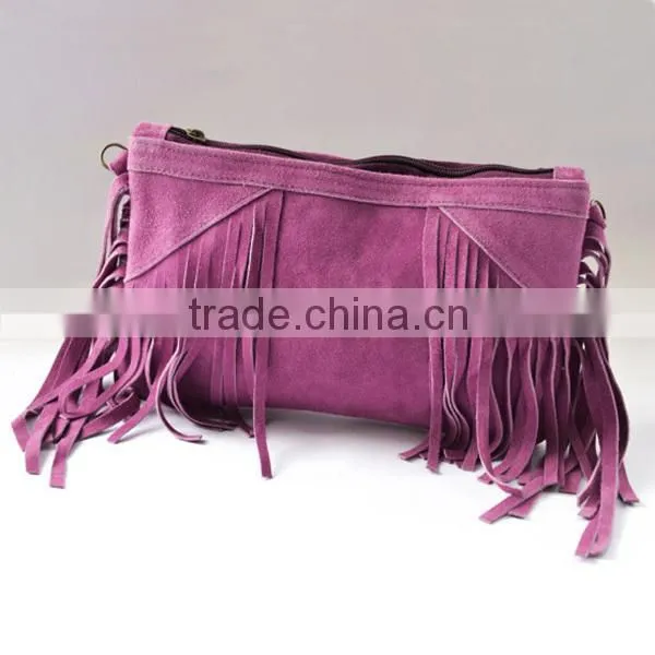 Fashion Fringe Suede Leather Clutch Bag For Girls Magazine Clutch Bag With Tassels photo-2