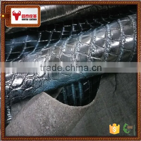 Crocodile pu Coated Cow Finished Leather for Bag photo-5