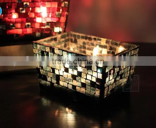 Rectangle Mosaic Glass Candle Holder Glass Vase for Home Decor photo-2