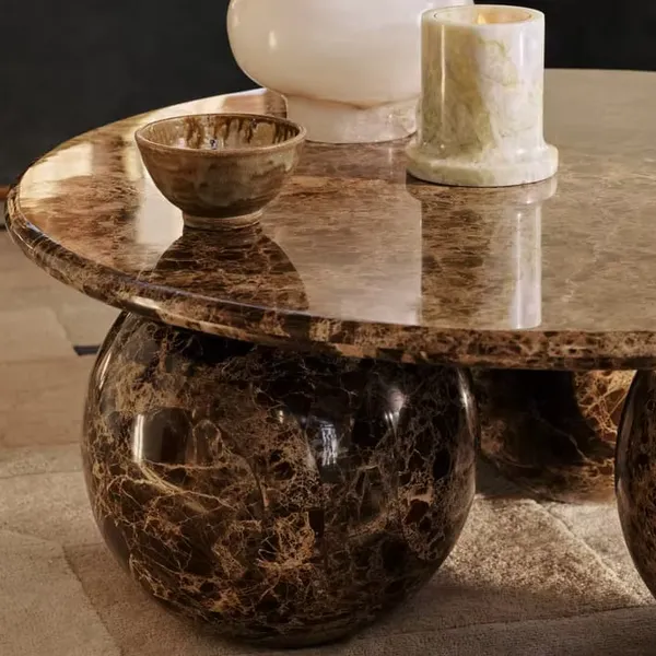 Luxury Brown Natural Marble Stone Tea Coffee Table & Desk - Home Use Stone Furniture photo-4