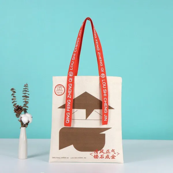 Canvas Tote Bag With Ribbon Pattern photo-4