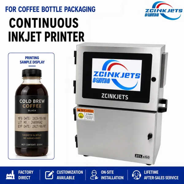 High Speed CIJ Small Character Inkjet Printer for Coffee Bottles Glass PET Beverage Packaging Line Coding
