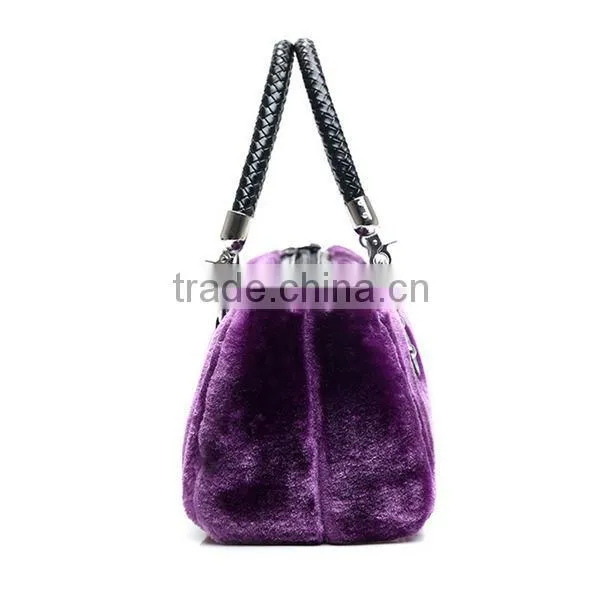Women Ladies Designer Handbags Baguette Tote Faux Rabbit Fur Shoulder Bags Purse photo-2