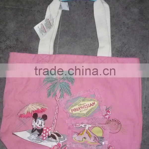 COTTON CANVAS EMBRODIERY APPLIQUE WASHED BAG