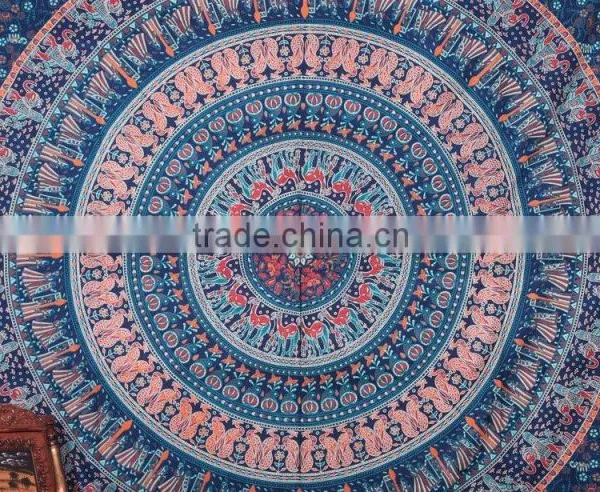 Blue Cotton Indian Tapestries Mandala Tapestry Hippie Wall Tapestry Tapestry Wall Hangings Indian Printed Tapestry Wholesale photo-3