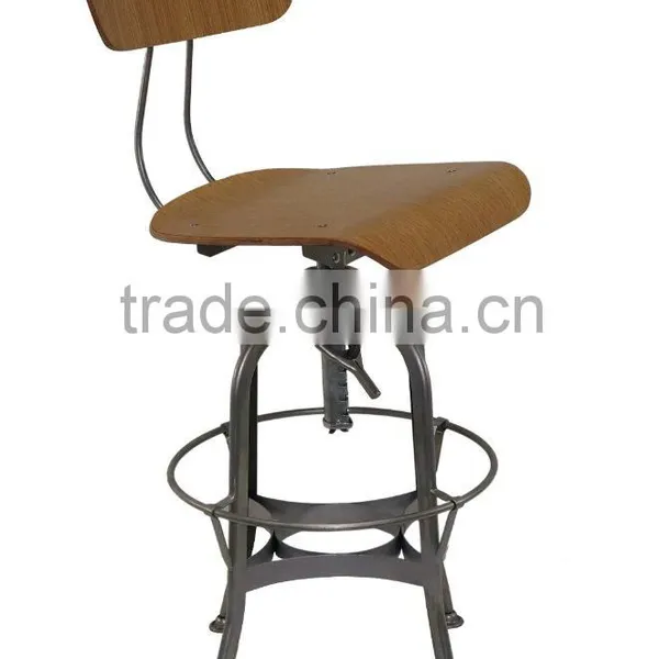Vintage Toledo Plywood Backrest Bar Stool Chair / Retro Adjustable Metal Bar Stool/ Antique Industrial Barstool photo-3