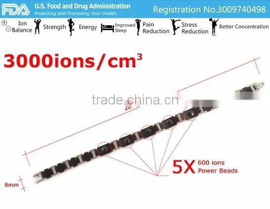 Noproblem P065 Germanium Tourmaline Power Beads Black Stainless Steel Bracelet photo-4
