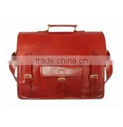 Handmade Red Leather Satchel Unisex 15"