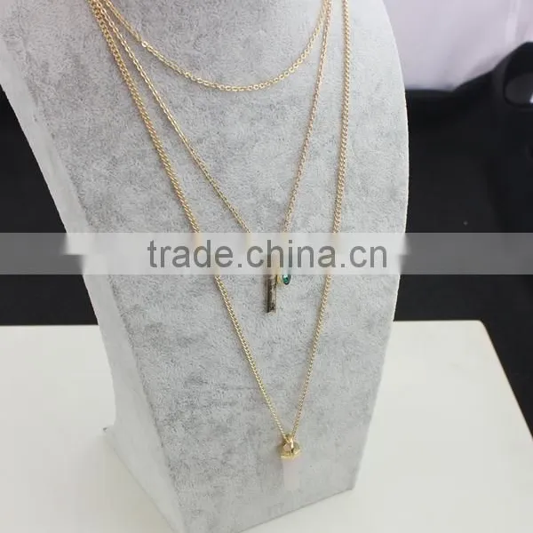 Hot Sale European And American Design Rose Gold Plated Necklace Ornaments Multilayer Emerald Crystal Color Stone Bead Neckladces photo-4