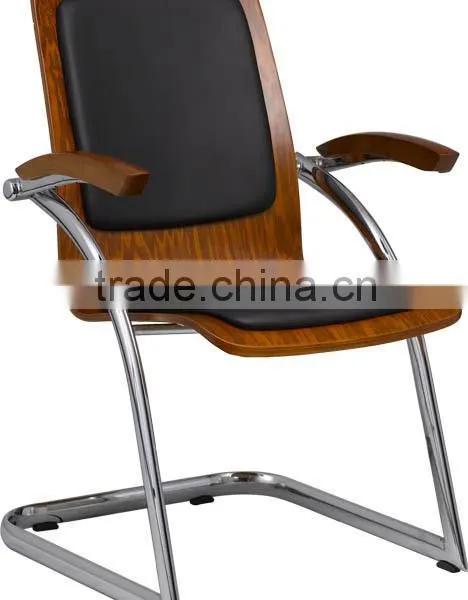 Plywood Bentwood Black Pvc pu With Solid Wood Arm Meeting Guest Office Chair Conference Chair A21-Y08 photo-5