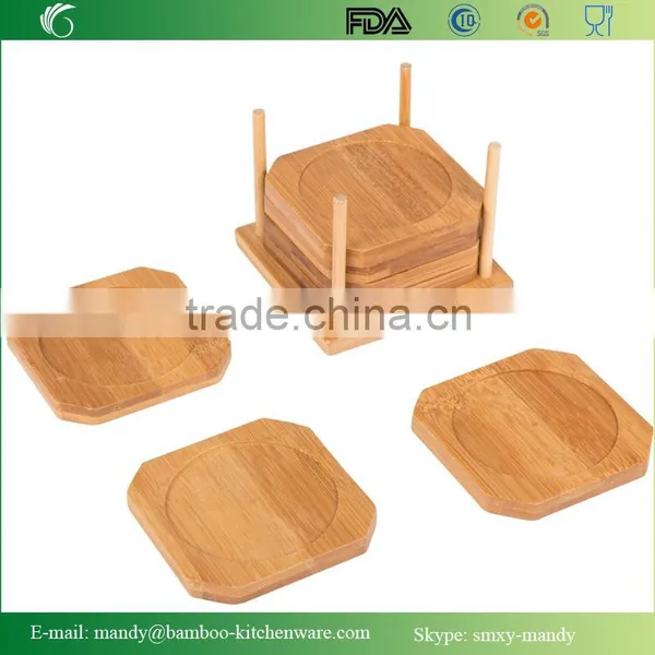Natural Bamboo Coasters Set of 7 in Holder, Tableware Mats, Bamboo Cup Mats photo-2