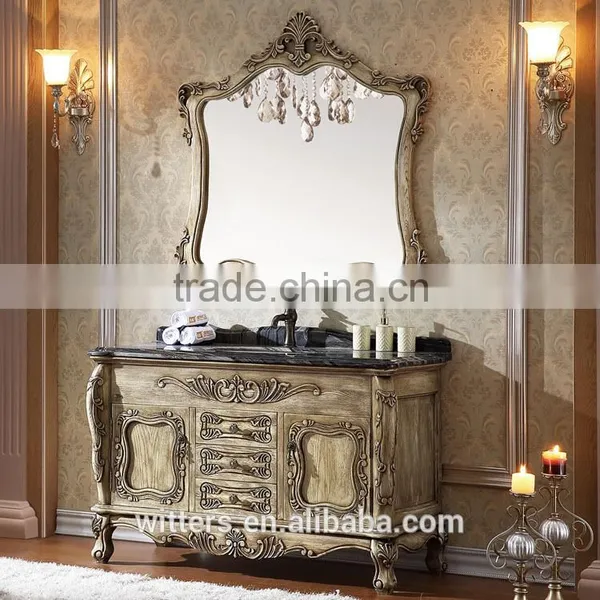 Victorian ash solid wood bathroom furniture Countertop with Single Undermount Ceramic Sink and 3 Precut Faucet Holes WTS-810FO