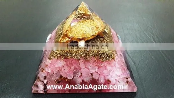 Rose Quartz Orgone Pyramid | Metal Tortoise Orgone Pyramid With Roze Quartz Chips photo-2