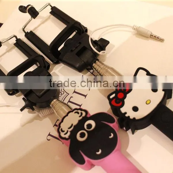 2015 Most Popular Fashionable Portable Aluminum Alloy Cartoon Selfie Stick With Cable photo-5