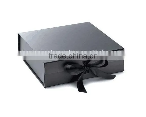 Black Gift Box With Ribbon Closure/Luxury Gold Stamping Logo photo-2