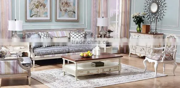 Mediterranean Style Living Room Furniture Set, Solid Wood Carved Sofa Couch Side Table, Leisure Living Room Sofa Set photo-2