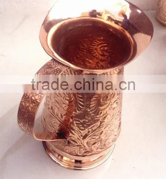 NICELY EMBOSSED 100% PURE COPPER PITCHER FOR WATER, BEER, MOSCOW MULE, VODKA, TRADITIONAL SOLID COPPER WATER JUG photo-3