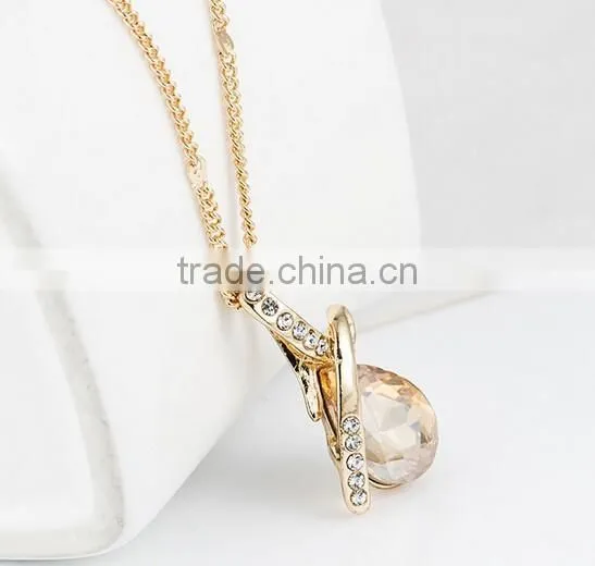 Bule Crystal Necklace/ Austrian Rhinestone Drop Pendant Necklace photo-4