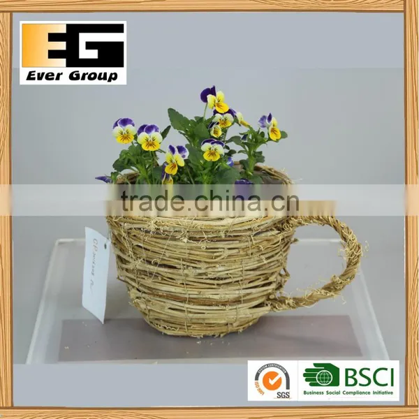 Natural Rattan Coffee Cup Shape Garden Planter Flower Pot photo-2