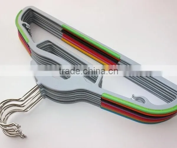 Multifunction Plastic Antiskid Wet & Dry Clothes Flocking Hanger With Pulley, Chrome Plated Hook photo-2