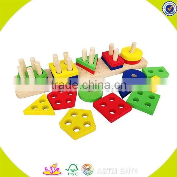 Wholesale Cheap Kids Wooden Stacking Sort Blocks Preschool Shape Sort Blocks Children Wooden Stacking Classic Game W13D112 photo-2
