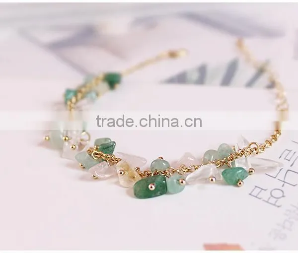 Raw Stone Charms Gold Chain Bracelet Crushed Stone Bracelet photo-6
