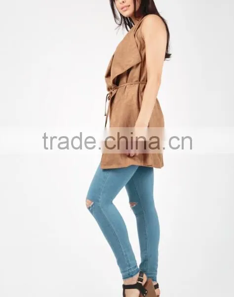 Designer Sleeveless Jackets Trendy Suedette Roll Neck High Waist Sleeveless Jacket Ladies For Outdoor Casual Wear photo-3