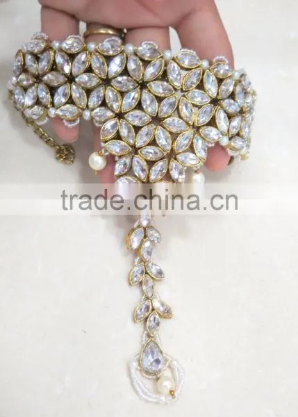 CRYSTAL Beads HANDCOVER GYPSY BRACELET RING Gold Tone photo-3