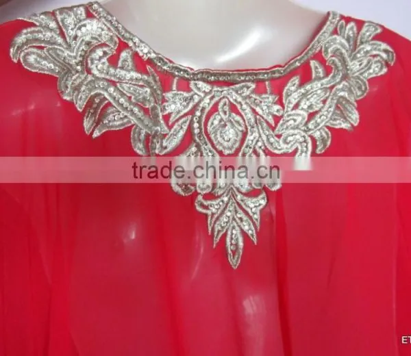 RED SILVER EMBROIDERED Georgette CAFTAN Kaftan Tunic Poncho Zip Cover up photo-4