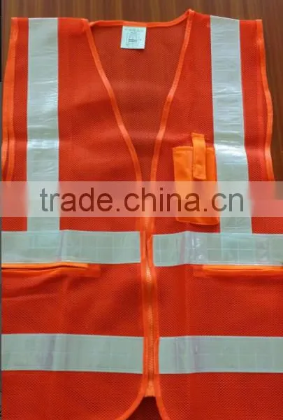 New Design Orange Mesh Reflective Vest White Ruban Vest Zipper Vest photo-2