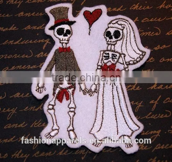 Custom High Quality Embroidered Creative Skulls Couples Patch for Clothes Embroidery Patch Made in China Choose Size/color photo-3