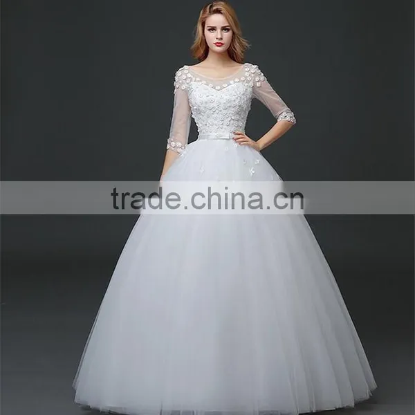 MGOO Beaded Embroidery Wrap Chest Cream Crepe Empire Vintage Wedding Dress Formal Dress With Half Sleeve photo-3