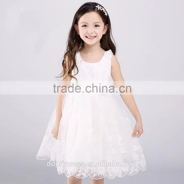 Pakistan Princess Rose Flower Girls Party Dress White Lace Net Frock Designs for Kids Baby Girl Fairy Dresses photo-6