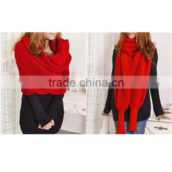 Free Size Hot Sale Korean Style Latest Woolen Scarf With Sleeve Novelty Winter Hijab Scarf,muffler photo-4