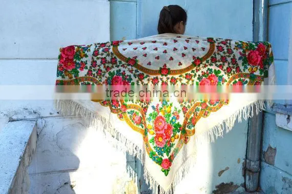 Vintage Wool Shawl, Russian Floral Scarf ,russian Shawl, Floral Scarf, Spring Shawl, Wedding Shawl, Natural White Shawl photo-6