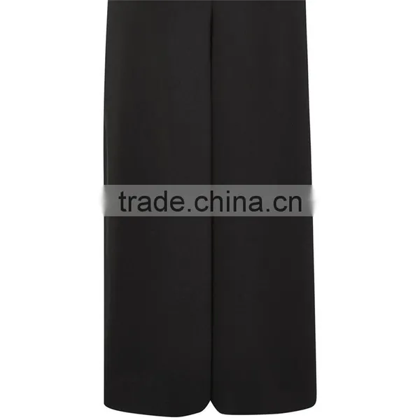 Chic Wide Leg Side Split Palazzo Trousers Black Slack Pants for Ladies photo-4