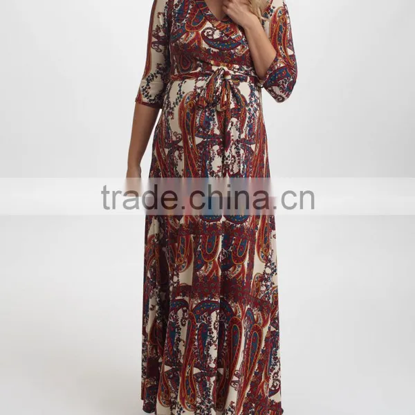 Newest Maternity Dresses With PinkBlush Burgundy Paisley Maternity Maxi Dress Women Wear WD80817-27 photo-5