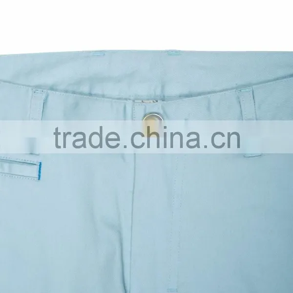 Contrast Color Bartack Light Blue Slim Fit Casual Mens Baggy Pants With High Quality Button photo-5