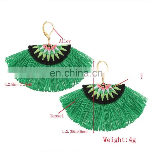 Tribal Green Embroidered Tassel Earrings photo-2