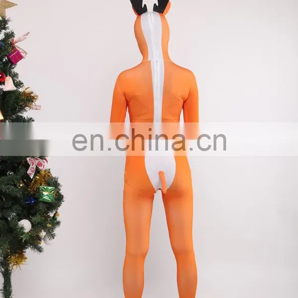 Christmas Day Santa Deer Full Body Spandex Lycra Cosplay Costume Orange photo-4