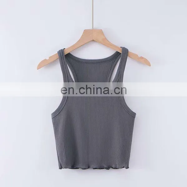 Wholesale Ladies Blank Rib Merrow Edge Sexy Women's Summer U Neck Basic Cotton Crop Top photo-3