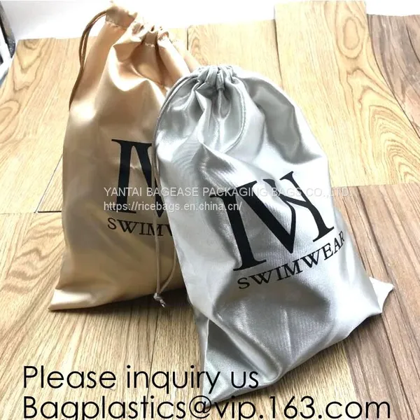 Customized Satin Hair Bag,Small Recyclable Gift Bag,Double Satin Drawstring Bag,Luxury Shinny Cream Satin Pouch With Ribbon photo-5