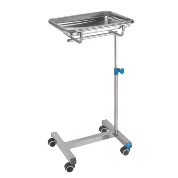 Adjustable Height Stainless Steel Medical Trolley Surgical Tray Stand Mayo Table With Wheel